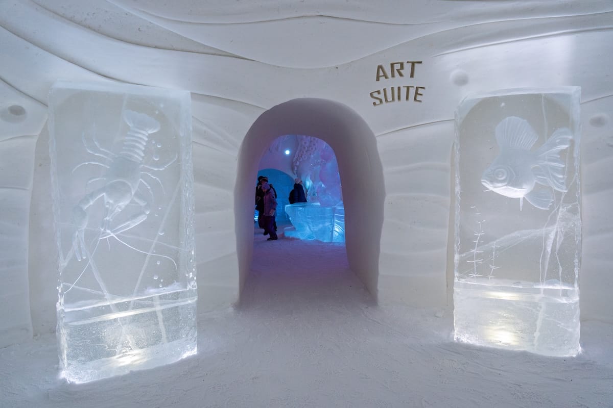 Vaulted passage of packed snow with a low cut doorway